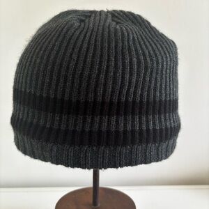 Rainforest Black Grey Strip rib knit Sherpa fleece lined beanie cap